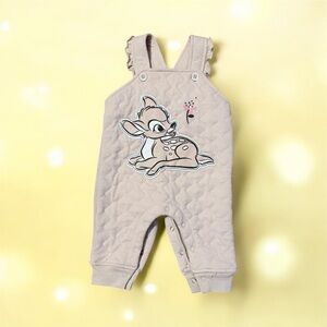Disney Beige Quilted Overalls with Bambi Design snap fasteners